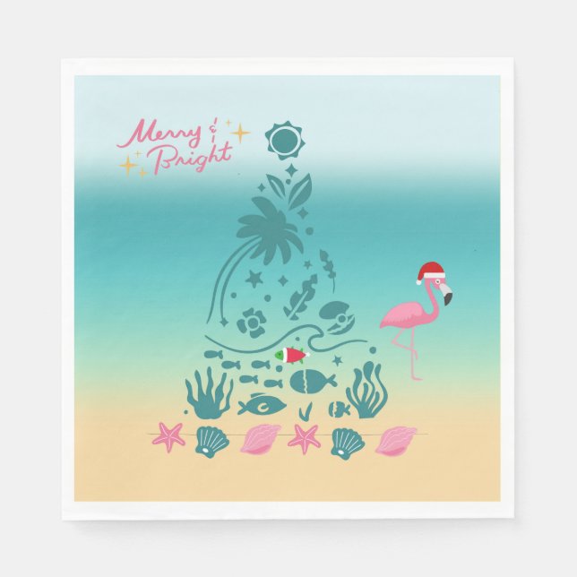 Serviette En Papier Plage de Noël Joyeuse et Lumineuse (Devant)