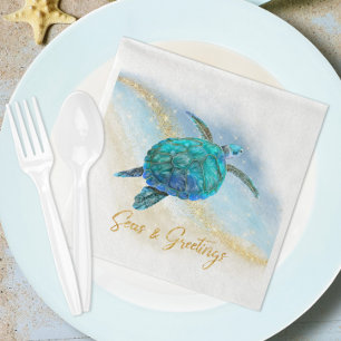 Serviette En Papier Plage de Noël Tortue de mer Mers et salutations