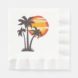 Serviette En Papier Plage de palmiers océan vacances d'été coucher de