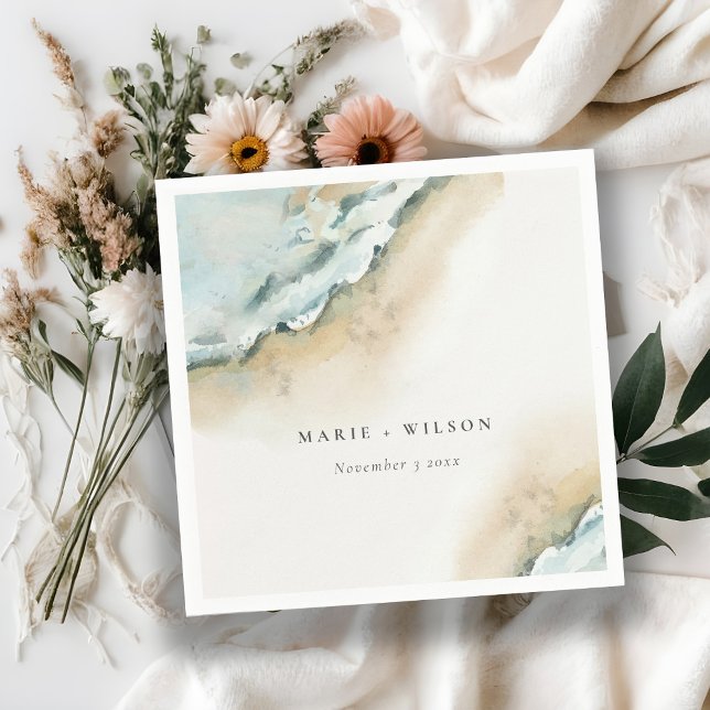 Serviette En Papier Plage de sable de mer côtière Mariage nautique (Créateur téléchargé)