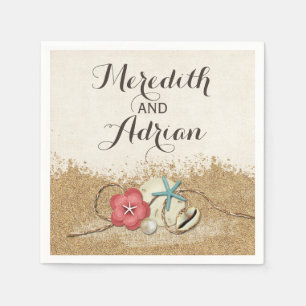 Serviette En Papier Plage de sable Hibiscus et Coquillages Mariage Per