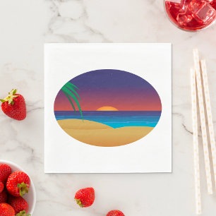 Serviette En Papier Plage de Sunset Tropical Palm Feuille Ocean Waves