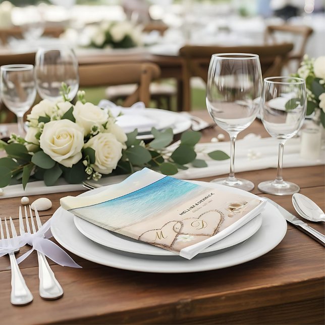 Serviette En Papier Plage d'été tropicale Plage de coeur Côte mariage  (Créateur téléchargé)