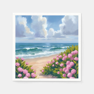 Serviette En Papier Plage en fleurs Hydrangea rose Côte océane côtiè