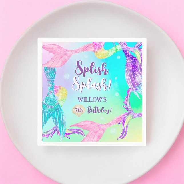 Serviette En Papier Plage fête sirène queues océan Anniversaire de enf (Beach party mermaid tails ocean Kids birthday Napkins)