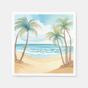 Serviette En Papier Plage Hawaïenne Aquarelle Tropicale Palmier