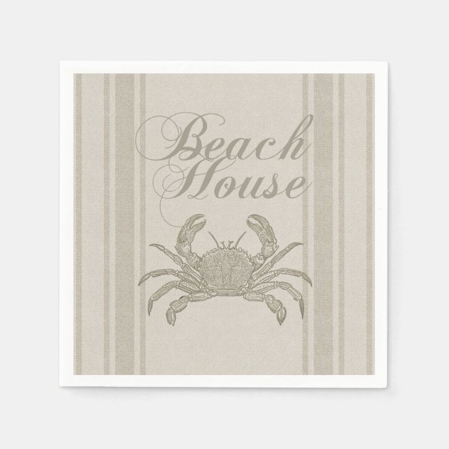 Serviette En Papier Plage Maison Crabe Plage Côte Vintage côtière (Devant)