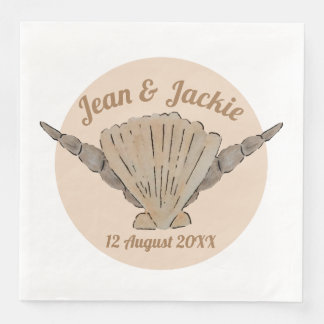 Serviette En Papier Plage Mariage Aquarelle Coques de mer