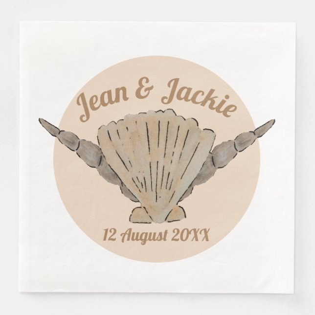 Serviette En Papier Plage Mariage Aquarelle Coques de mer (Devant)