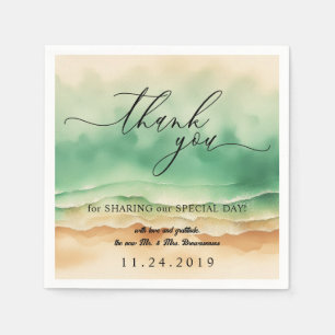 Serviette En Papier Plage Océanique Sable Aquarelle Merci