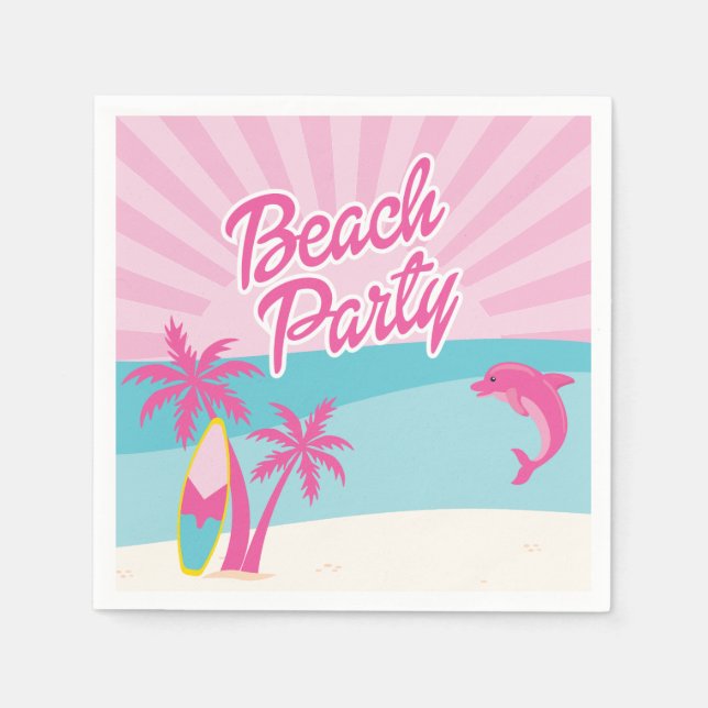 Serviette En Papier Plage rose palmier Anniversaire (Devant)