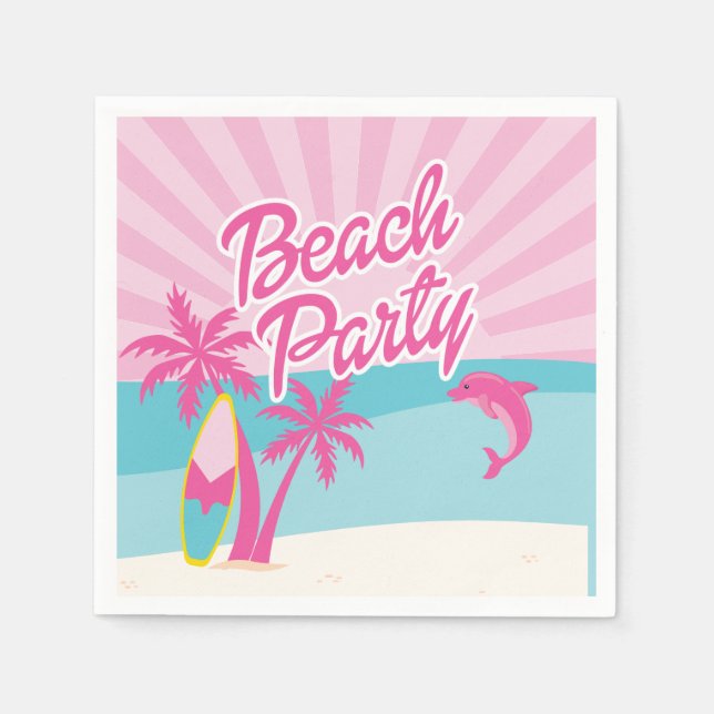 Serviette En Papier Plage rose palmier Anniversaire (Devant)