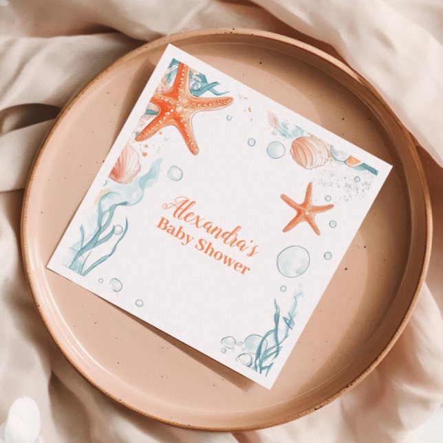 Serviette En Papier Plage Starfish & Seashells Baby shower élégant (Créateur téléchargé)