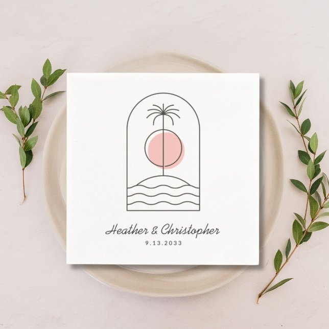 Serviette En Papier Plage thème Mariage serviettes couleur personnalis (Beach Theme Wedding Napkins Custom Color Napkins Custom Name with Palm Tree)