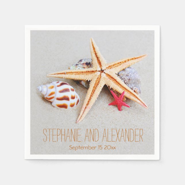 Serviette En Papier Plage Thème Starfish and Seashell Papier Napkins (Devant)