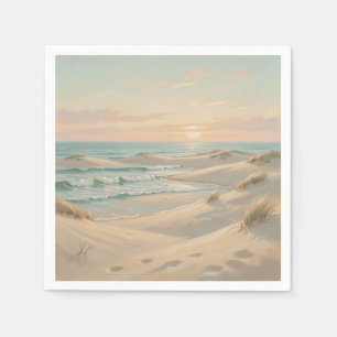 Serviette En Papier Plage Tranquille Coucher de Soleil Dunes Vagues Oc