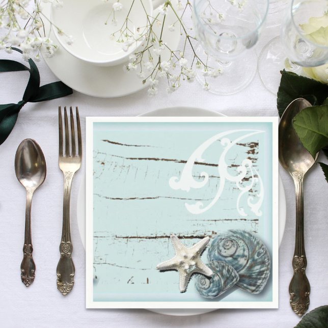 Serviette En Papier plage tropicale aqua bleu mariage d'étoiles de mer (tropical beach aqua blue starfish wedding paper napkins)