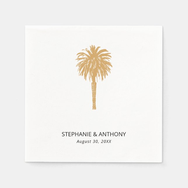 Serviette En Papier Plage tropicale Gold Palm Tree Destination Mariage (Devant)
