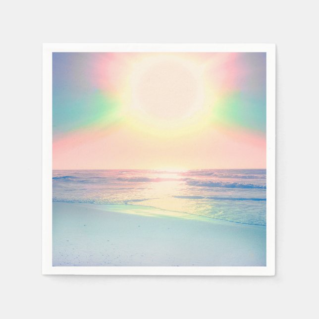 Serviette En Papier Plage Tropicale Mer Soleil Couleurs Été (Devant)