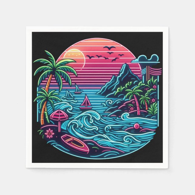 Serviette En Papier Plage tropicale/néon hawaïen (Devant)