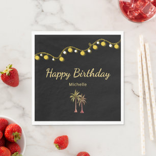 Serviette En Papier Plage tropicale Palm Trees Noir Anniversaire