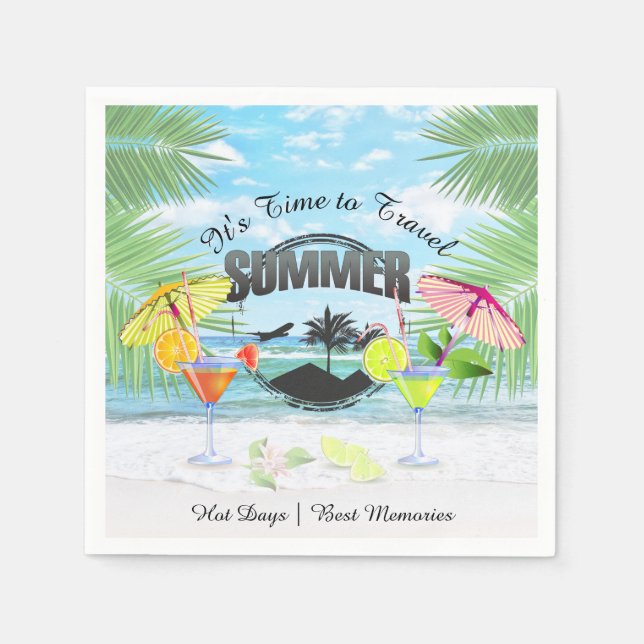 Serviette En Papier Plage tropicale, vacances d'été | Personnalisé (Devant)