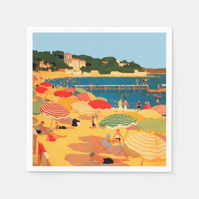 Serviette En Papier Plage vintage Côte d'Azur (Devant)
