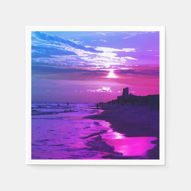 Serviette En Papier Plage violet coucher de soleil Papier serviettes (Devant)