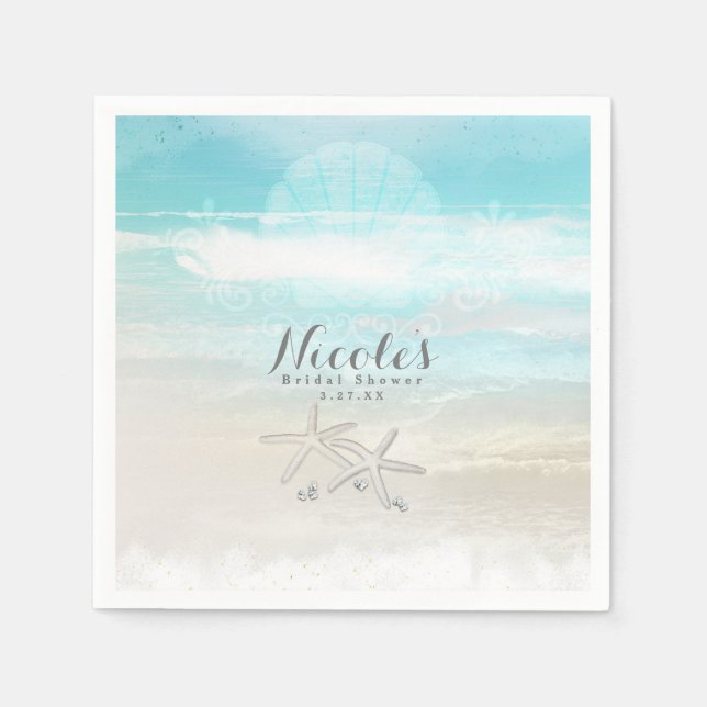 Serviette En Papier Plage White Starfish Elégante Réception Été (Devant)