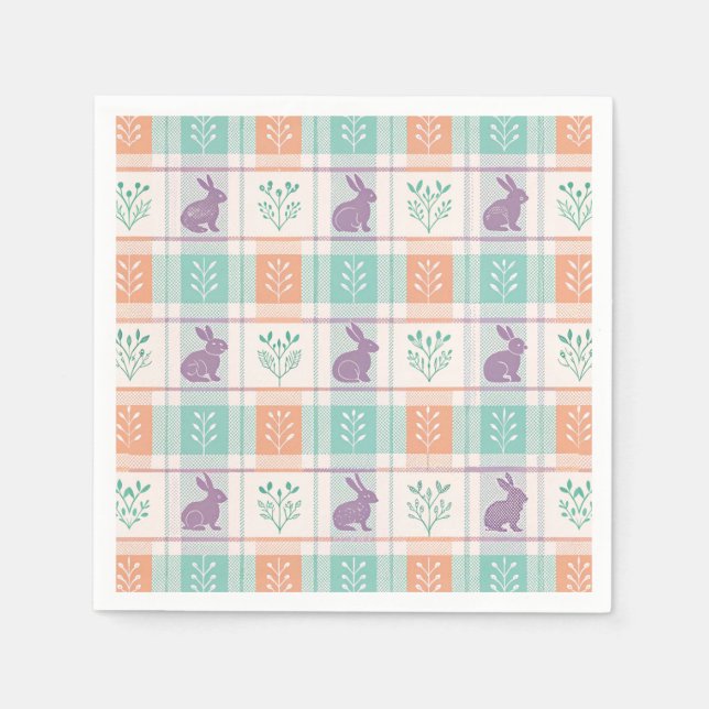 Serviette En Papier Plaid à carreaux de Pâques   (Devant)
