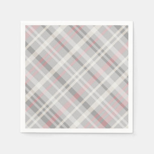 Serviette En Papier plaid blanc gris rose classique