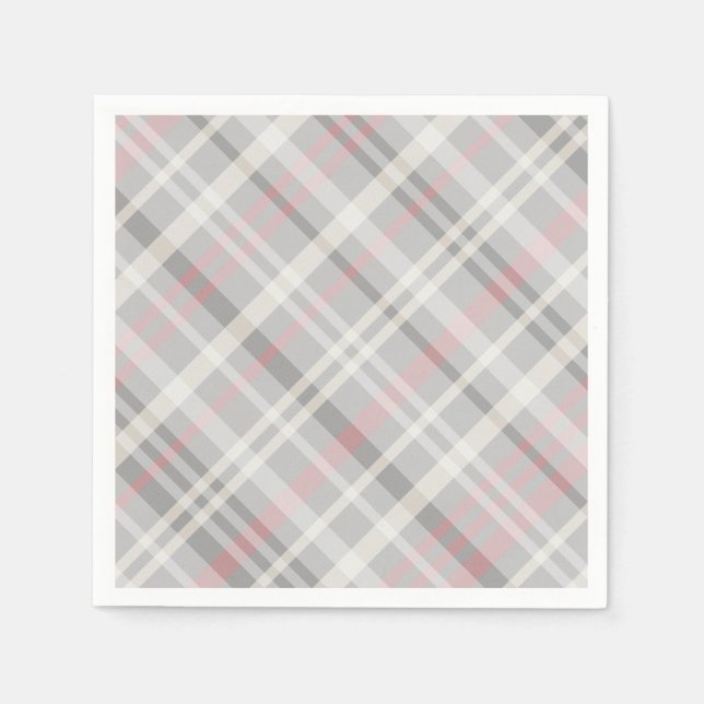 Serviette En Papier plaid blanc gris rose classique (Devant)