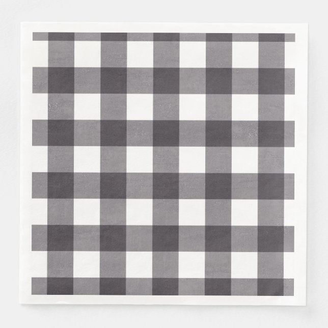 Serviette En Papier Plaid Buffalo Noir Et Blanc (Devant)