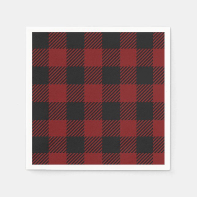 Serviette En Papier Plaid classique de bisons rouges rustiques | Vérif (Devant)