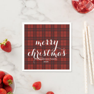 Serviette En Papier Plaid Classique Joyeux Noël Festif -