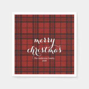 Serviette En Papier Plaid Classique Joyeux Noël Festif -