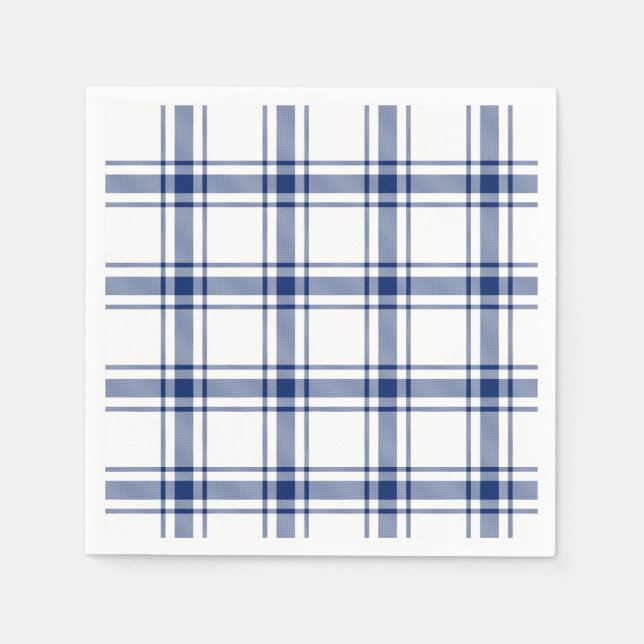 Serviette En Papier Plaid Nautique Bleu et Blanc (Devant)