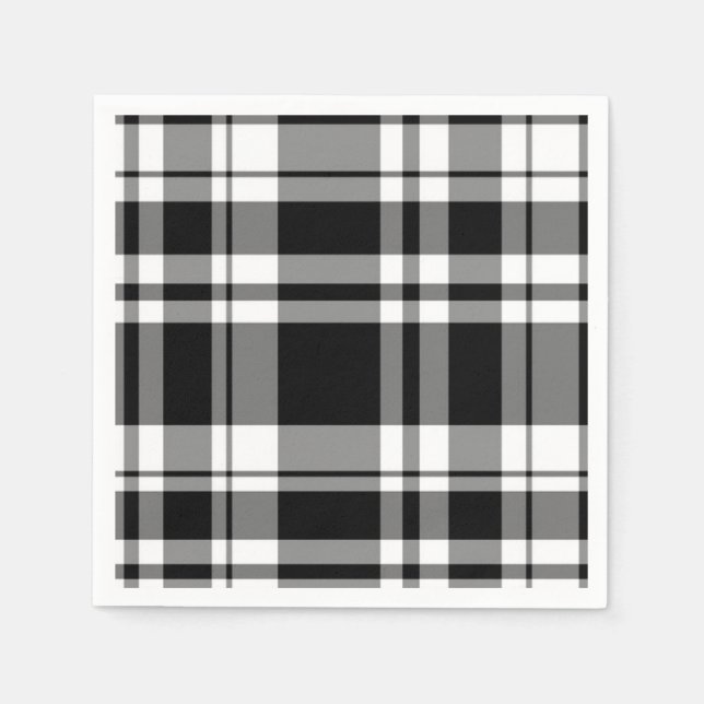 Serviette En Papier Plaid noir et blanc (Devant)