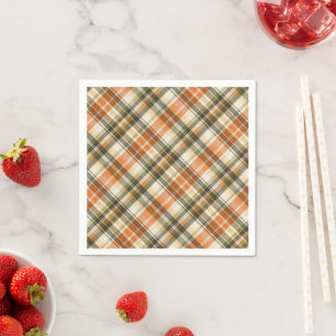 Serviette En Papier Plaid orange, vert et crème