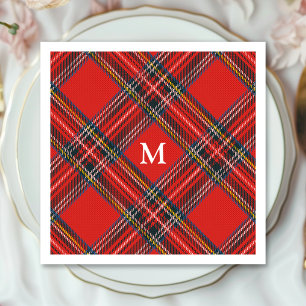 Serviette En Papier Plaid Tartan Rouge Noël Monogramme