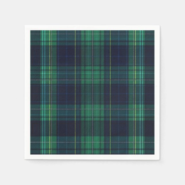 Serviette En Papier Plaid Tartan vert et bleu (Devant)