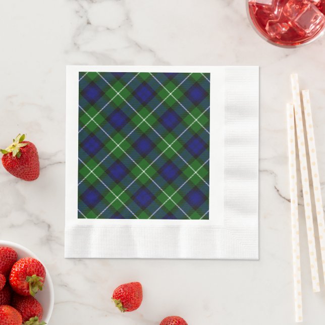 Serviette En Papier Plaid vert bleu Lamont tartan (En situation)