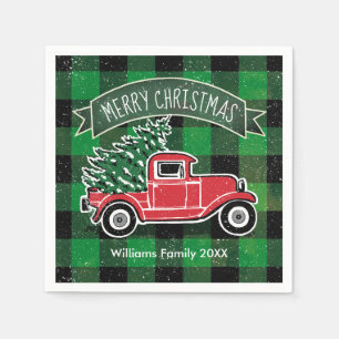 Serviette En Papier Plaid vintage de Buffalo de vert de nom de camion