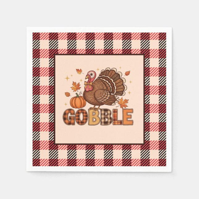 Serviette En Papier Plaid & Whimsy – Festive Thanksgiving Turkey (Devant)