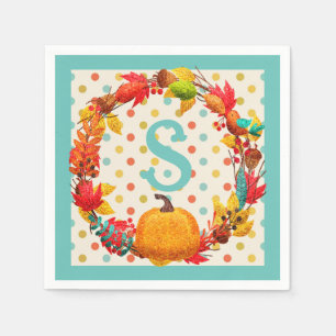 Serviette En Papier Plaisir automne citrouille wreath polka point turq
