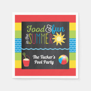 Serviette En Papier Plaisir dans le Sun Pool Party Colorful Chalkboard
