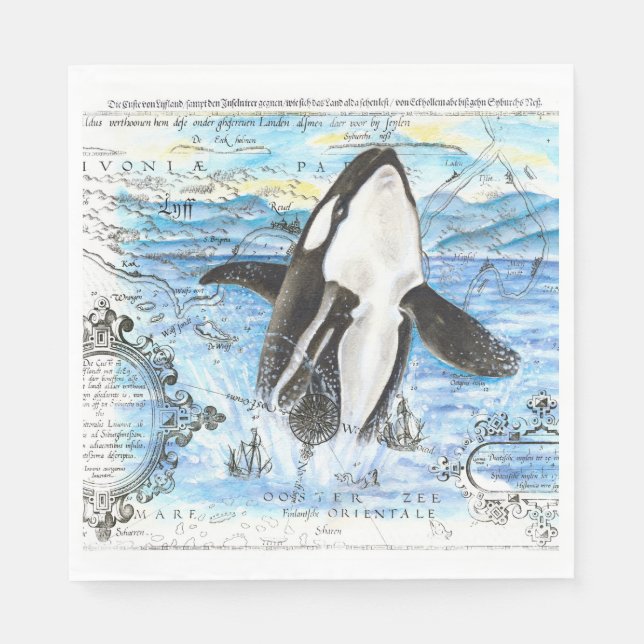Serviette En Papier Plan Breaching Orca (Devant)