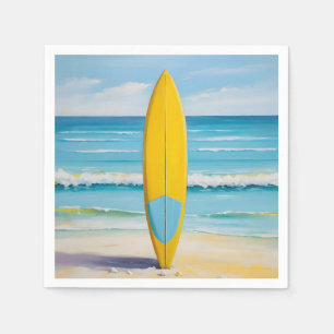 Serviette En Papier Planche de surf bleue et jaune sur la plage