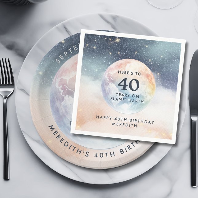 Serviette En Papier Planète Terre Ciel céleste 40e anniversaire (Planet Earth Celestial Sky 40th Birthday Party Paper Napkins)