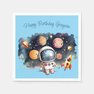 Serviette En Papier Planètes de l'espace extérieur Bleu Anniversaire